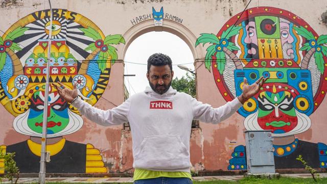 CRAZY KATHA TWINS: The artist Harsh Raman attempts to merge Kathakali, a dance that uses gestures and no words with street art. (Asian Paints) CRAZY KATHA TWINS: The artist Harsh Raman attempts to merge Kathakali, a dance that uses gestures and no words with street art. (Asian Paints)