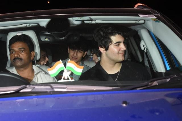 Ibrahim Ali Khan spotted with Aarav Bhatia left in the same car. (Varinder Chawla) Ibrahim Ali Khan spotted with Aarav Bhatia left in the same car. (Varinder Chawla)