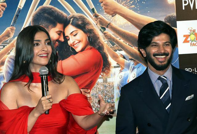 Sonam Kapoor and Dulquer Salmaan during the trailer launch of their film The Zoya Factor. Sonam Kapoor and Dulquer Salmaan during the trailer launch of their film The Zoya Factor.