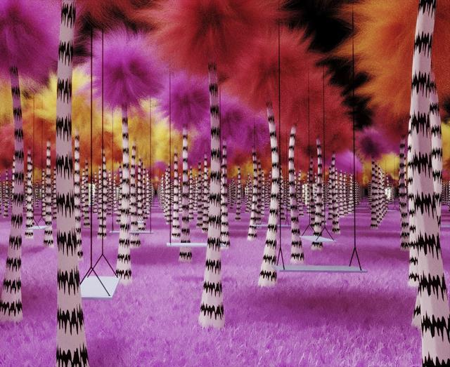 This undated rendering provided by Dr. Seuss Enterprises shows a grove of Truffula trees, from Seuss' book "The Lorax," that will be incorporated as part of a touring immersive attraction tied to the work of the famous late author and illustrator of children's books. The exhibit is scheduled debut in Toronto in October 2019, followed by visits to several cities in the United States. (Kilburn Experiences, LLC/Dr. Seuss Enterprises via AP) (AP)
