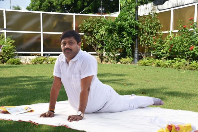UP minister for civil aviation Nand Gopal Gupta ‘Nandi’ still does yoga and light exercises as religiously as in the past. (HT Photo ) UP minister for civil aviation Nand Gopal Gupta ‘Nandi’ still does yoga and light exercises as religiously as in the past. (HT Photo )