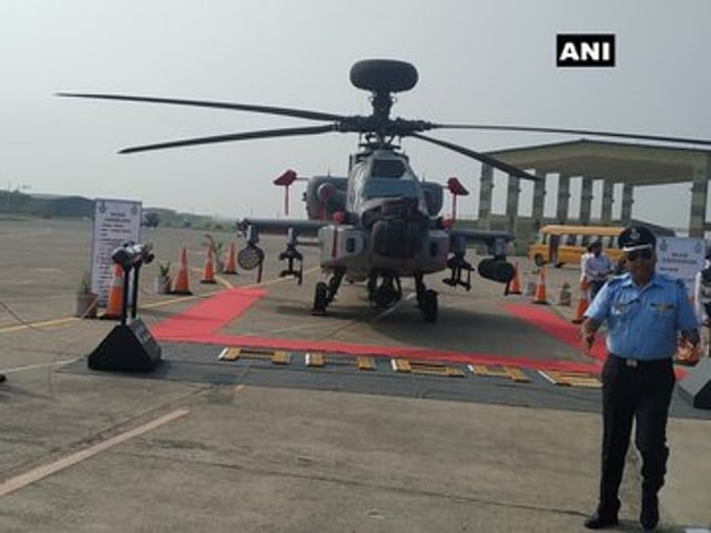 The Apache choppers will be inducted into the IAF at the Pathankot air base. (ANI / Twitter ) The Apache choppers will be inducted into the IAF at the Pathankot air base. (ANI / Twitter )