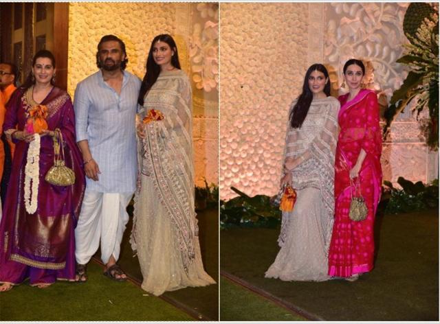 Suniel Shetty and wife Manna with their daughter Athiya Shetty; (right) Athiya with Karisma Kapoor.