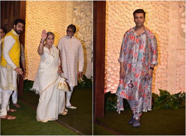 Amitabh and Jaya Bachchan with son Abhishek and Karan Johar at the venue.