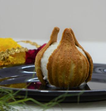 Icestasy’s Modak Ice-Cream, presented in ‘petals’ of cookie dough, is a most ingenious creation. Icestasy’s Modak Ice-Cream, presented in ‘petals’ of cookie dough, is a most ingenious creation.