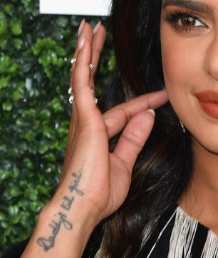 Close-up of Priyanka Chopra Jonas' tattoo as she attends the 2019 Couture Council Award Luncheon. (AFP) Close-up of Priyanka Chopra Jonas' tattoo as she attends the 2019 Couture Council Award Luncheon. (AFP)