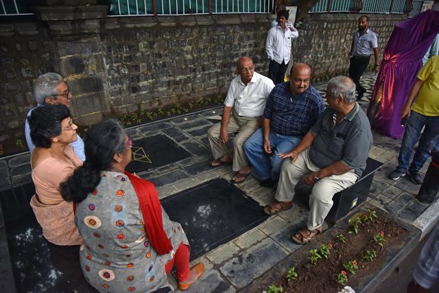 Residents sit on the promenade during the inauguration of Zero Stone in Pune, India, on Friday, September 6, 2019. (Pratham Gokhale/HT Photo)