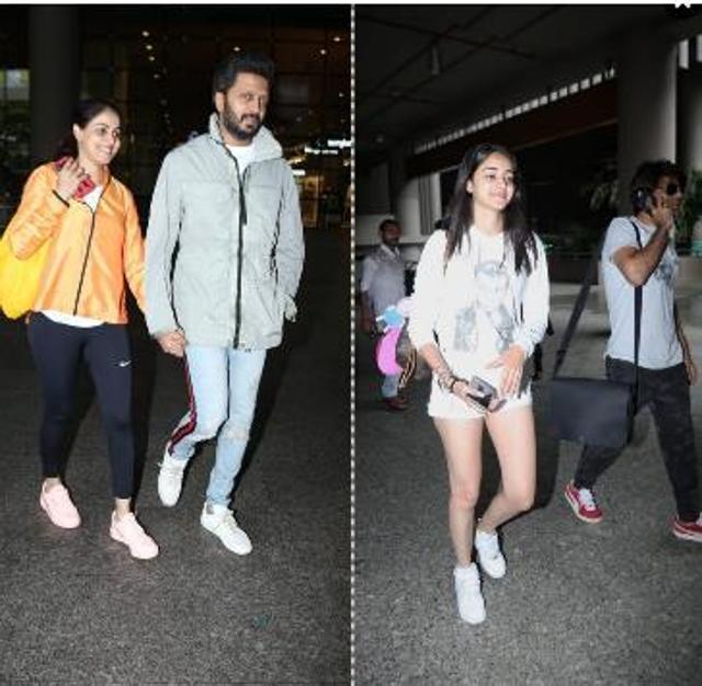 Apart from Ananya Panday, Riteish Deshmukh and wife Genelia were also seen at the airport. (Varinder Chawla) Apart from Ananya Panday, Riteish Deshmukh and wife Genelia were also seen at the airport. (Varinder Chawla)