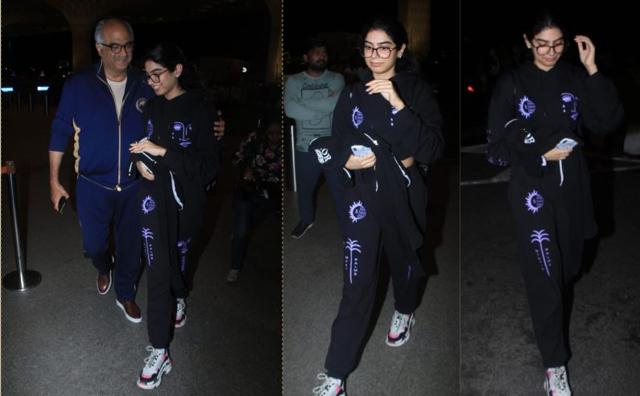 Boney Kapoor spotted with daughter Khushi Kapoor at Mumbai airport. (Varinder Chawla)