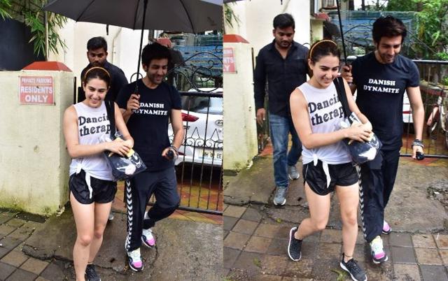 Sara Ali Khan and Kartik Aaryan seen at the gym. (Varinder Chawla)