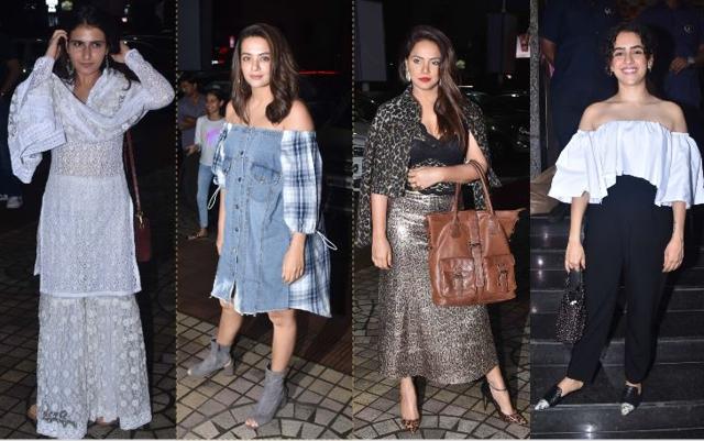 Fatima Sana Shaikh, Surveen Chawla, Neetu Chandra and Sanya Malhotra at Dream Girl screening. (Varinder Chawla)