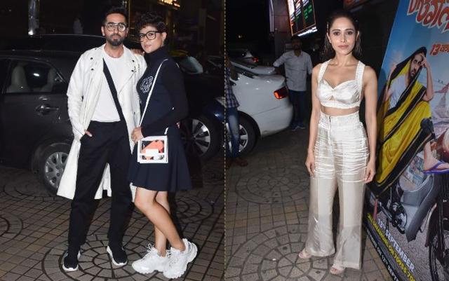 Ayushmann Khurrana and Nushrat Bharucha at Dream Girl screening. (Varinder Chawla)