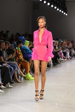 A model wears fashion from the Christian Cowan collection during Fashion Week in New York on Tuesday, Sept. 10, 2019. (AP Photo/Ragan Clark) (AP) A model wears fashion from the Christian Cowan collection during Fashion Week in New York on Tuesday, Sept. 10, 2019. (AP Photo/Ragan Clark) (AP)