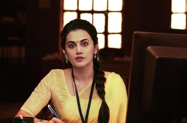 Taapsee Pannu in a still from Mission Mangal. Taapsee Pannu in a still from Mission Mangal.