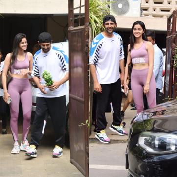 Kartik and Ananya pose for the shutterbugs. (Varinder Chawla)