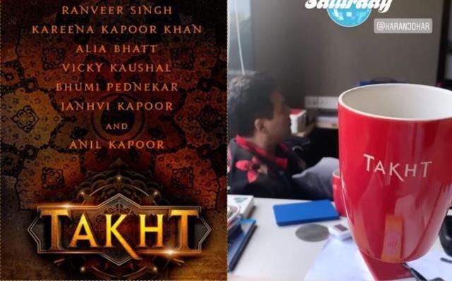 Karan Johar (right) while discussing Takht with Alia Bhatt and others.