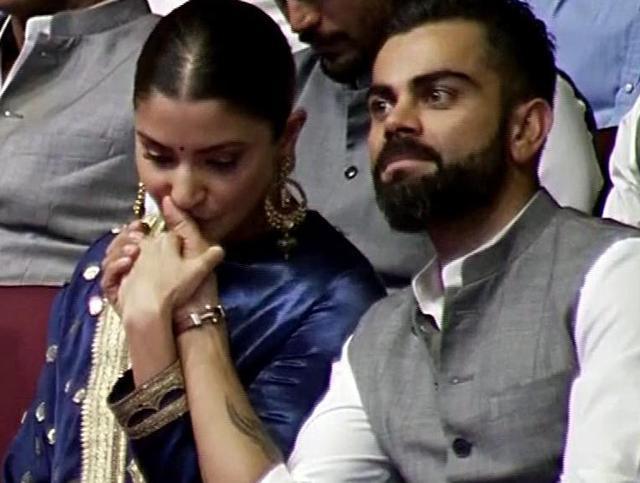 Virat Kohli along Anushka Sharma during a special tribute to former Finance Minister Arun Jaitley during DDCA Annual Honours 2019, in New Delhi on Thursday. (ANI) Virat Kohli along Anushka Sharma during a special tribute to former Finance Minister Arun Jaitley during DDCA Annual Honours 2019, in New Delhi on Thursday. (ANI)