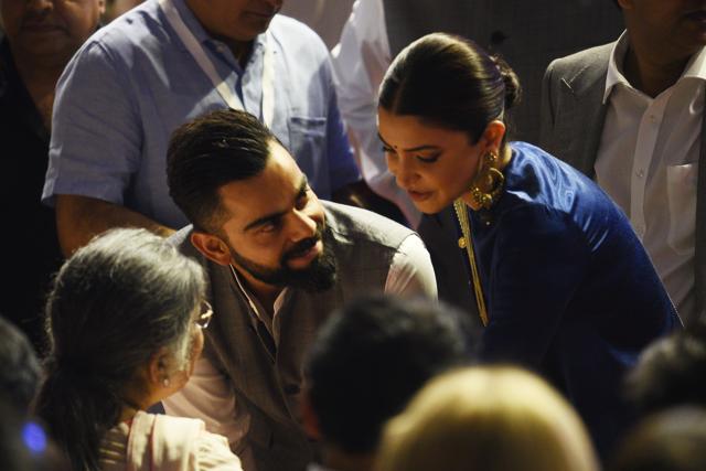 Virat Kohli and Anushka Sharma speak to late Arun Jaitley's wife to pay their condolences during DDCA awards function to rename the Feroz Shah Kotla Stadium to Arun Jaitley Stadium, at Indoor Nehru Stadium, in New Delhi, India, on Thursday. (Vipin Kumar/HT PHOTO) Virat Kohli and Anushka Sharma speak to late Arun Jaitley's wife to pay their condolences during DDCA awards function to rename the Feroz Shah Kotla Stadium to Arun Jaitley Stadium, at Indoor Nehru Stadium, in New Delhi, India, on Thursday. (Vipin Kumar/HT PHOTO)