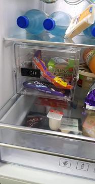 Stacey Lowe’s fiance installed a fridge safe to stop her from eating his chocolates. Stacey Lowe’s fiance installed a fridge safe to stop her from eating his chocolates.