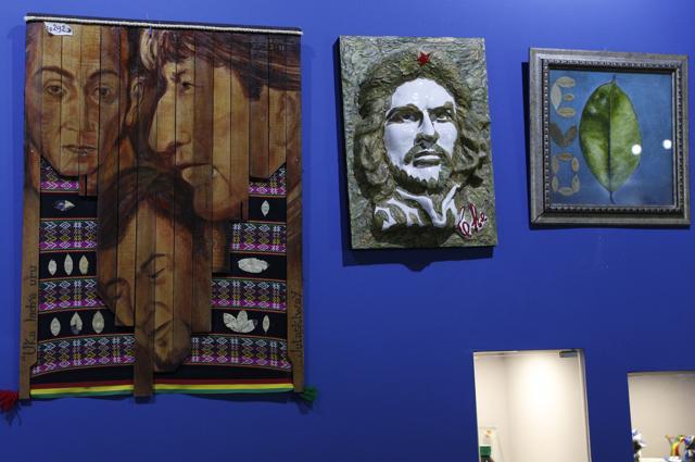 This Sept. 13, 2019 photo shows multimedia art work honoring coca leaves and revolutionary leaders at the Democratic and Cultural Revolution Museum in Orinoca, Bolivia. The museum rising from the wind-swept Andean plateau is divided into three sections and has about a dozen halls. (AP Photo/Juan Karita) (AP) This Sept. 13, 2019 photo shows multimedia art work honoring coca leaves and revolutionary leaders at the Democratic and Cultural Revolution Museum in Orinoca, Bolivia. The museum rising from the wind-swept Andean plateau is divided into three sections and has about a dozen halls. (AP Photo/Juan Karita) (AP)