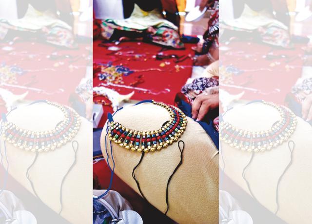 A crystal and Dhokra bead choker newly put together at the workshop A crystal and Dhokra bead choker newly put together at the workshop