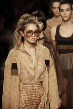 Model Gigi Hadid wears a creation as part of the Fendi Spring-Summer 2020 collection, unveiled during the fashion week, in Milan, Italy, Thursday, Sept. 19, 2019. (AP Photo/Luca Bruno) (AP) Model Gigi Hadid wears a creation as part of the Fendi Spring-Summer 2020 collection, unveiled during the fashion week, in Milan, Italy, Thursday, Sept. 19, 2019. (AP Photo/Luca Bruno) (AP)