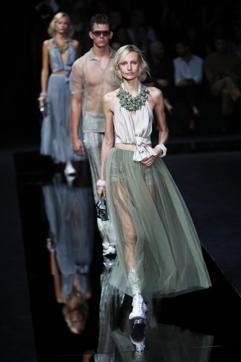 Models wear creations as part of the Emporio Armani Spring-Summer 2020 collection, unveiled during the fashion week, in Milan, Italy, Thursday, Sept. 19, 2019. (AP Photo/Antonio Calanni) (AP) Models wear creations as part of the Emporio Armani Spring-Summer 2020 collection, unveiled during the fashion week, in Milan, Italy, Thursday, Sept. 19, 2019. (AP Photo/Antonio Calanni) (AP)
