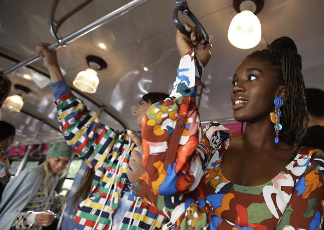 Models wear creations onboard a tram as part of the Missoni Spring-Summer 2020 collection, unveiled during the fashion week, in Milan, Italy, Thursday, Sept. 19, 2019. (AP Photo/Luca Bruno) (AP) Models wear creations onboard a tram as part of the Missoni Spring-Summer 2020 collection, unveiled during the fashion week, in Milan, Italy, Thursday, Sept. 19, 2019. (AP Photo/Luca Bruno) (AP)