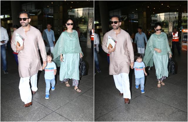 Saif Ali Khan, Kareena Kapoor and Taimur at the Mumbai airport. (Varinder Chawla) Saif Ali Khan, Kareena Kapoor and Taimur at the Mumbai airport. (Varinder Chawla)