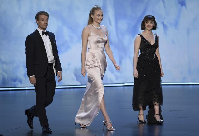 Alfie Allen, from left, Sophie Turner, and Maisie Williams, of the cast of Game of Thrones, at the 71st Primetime Emmy Awards. (Chris Pizzello/Invision/AP) Alfie Allen, from left, Sophie Turner, and Maisie Williams, of the cast of Game of Thrones, at the 71st Primetime Emmy Awards. (Chris Pizzello/Invision/AP)