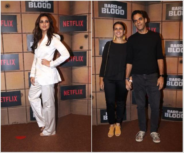 Parineeti Chopra and filmmaker Vikramaditya Motwane with his wife.