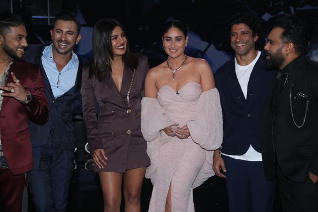 Priyanka Chopra and Farhan Akhtar with Dance India Dance 7 judges Kareena Kapoor Khan, Terrence Lewis and Bosco Martis on the sets of the dance reality television show in Mumbai. (IANS) Priyanka Chopra and Farhan Akhtar with Dance India Dance 7 judges Kareena Kapoor Khan, Terrence Lewis and Bosco Martis on the sets of the dance reality television show in Mumbai. (IANS)