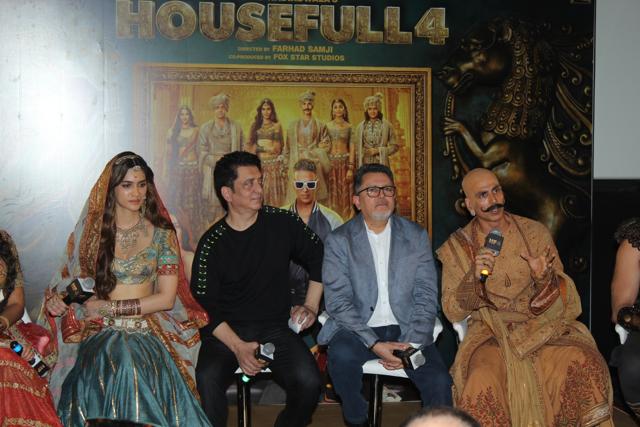 Producer Sajid Nadiadwala with actors Kriti Sanon and Akshay Kumar at the trailer launch of Housefull 4 in Mumbai on Sep 27. (IANS) Producer Sajid Nadiadwala with actors Kriti Sanon and Akshay Kumar at the trailer launch of Housefull 4 in Mumbai on Sep 27. (IANS)