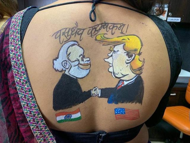 Navratri Special 2019 body paint tattoos on current affairs. Navratri Special 2019 body paint tattoos on current affairs.