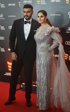 Arjun Kapoor and tennis player Sania Mirza arrive for the Indian Sports Honours awards in Mumbai. (PTI) Arjun Kapoor and tennis player Sania Mirza arrive for the Indian Sports Honours awards in Mumbai. (PTI)