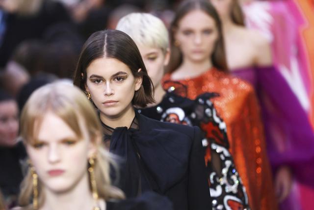 Model Kaia Gerber, second from front, walks with other models as they wear creations as part of the Valentino Ready To Wear Spring-Summer 2020 collection, unveiled during the fashion week, in Paris, Sunday, Sept. 29, 2019. (Photo by Vianney Le Caer/Invision/AP) (Vianney Le Caer/Invision/AP) Model Kaia Gerber, second from front, walks with other models as they wear creations as part of the Valentino Ready To Wear Spring-Summer 2020 collection, unveiled during the fashion week, in Paris, Sunday, Sept. 29, 2019. (Photo by Vianney Le Caer/Invision/AP) (Vianney Le Caer/Invision/AP)