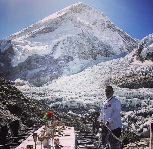 Vineet Bhatia at the Everest base camp. Vineet Bhatia at the Everest base camp.