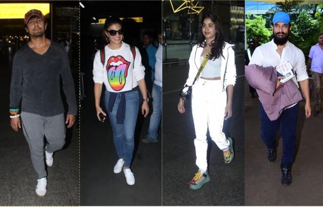 Sonu Nigam, Jacqueline Fernandez, Janhvi Kapoor and Aamir Khan at Mumbai airport. (Varinder Chawla)
