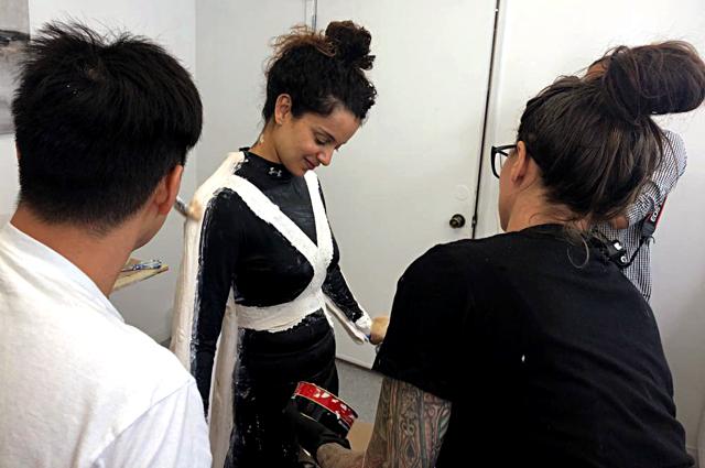 Kangana Ranaut during the measurements of her prosthetics for her upcoming film Thalaivi on Friday. (ANI) Kangana Ranaut during the measurements of her prosthetics for her upcoming film Thalaivi on Friday. (ANI)
