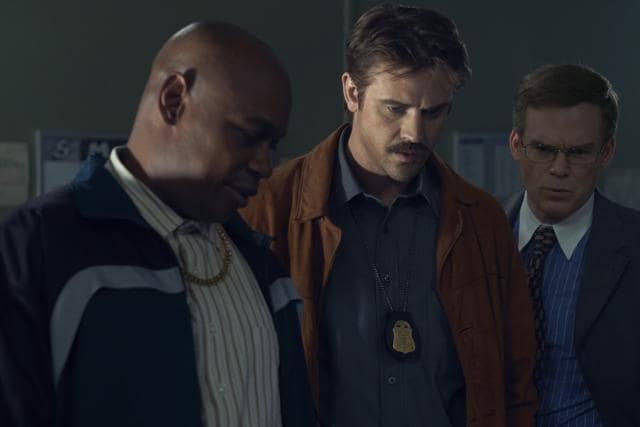 Bokeem Woodbine, Boyd Holbrook and Michael C Hall in a still from In the Shadow of the Moon. Bokeem Woodbine, Boyd Holbrook and Michael C Hall in a still from In the Shadow of the Moon.