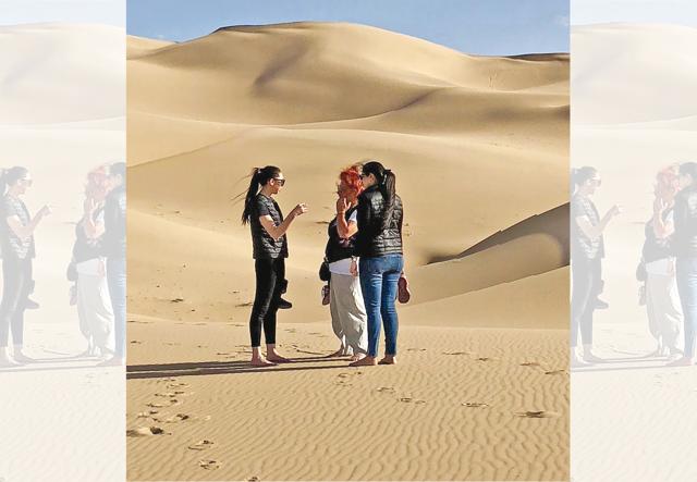 (From left) The guide Davaana with the author’s travel companions Susanna Wiesenfahrt and Gaurika Sharma (Aarti Sethi) (From left) The guide Davaana with the author’s travel companions Susanna Wiesenfahrt and Gaurika Sharma (Aarti Sethi)