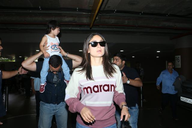Actors Saif Ali Khan, Kareena Kapoor and their son Taimur Ali Khan seen at Chhatrapati Shivaji International Airport in Mumbai. (IANS) Actors Saif Ali Khan, Kareena Kapoor and their son Taimur Ali Khan seen at Chhatrapati Shivaji International Airport in Mumbai. (IANS)