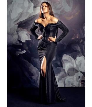 Sonakshi Sinha in an off-shoulder number. The shimmer and the plunging neckline lend the gown a gothic charm (Photo: Instagram/MohitRai) Sonakshi Sinha in an off-shoulder number. The shimmer and the plunging neckline lend the gown a gothic charm (Photo: Instagram/MohitRai)