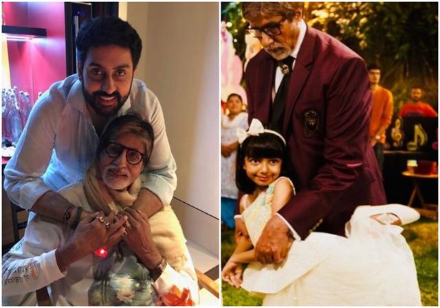 Amitabh Bachchan with son, Abhishek and granddaughter Aaradhya. Amitabh Bachchan with son, Abhishek and granddaughter Aaradhya.
