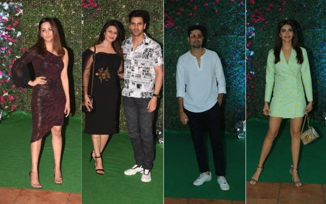 Anita Hassanandani, Divyanka Tripathi with husband, Sumeet Vyas and Karishma Tanna at Ekta Kapoor’s bash. (Varinder Chawla)