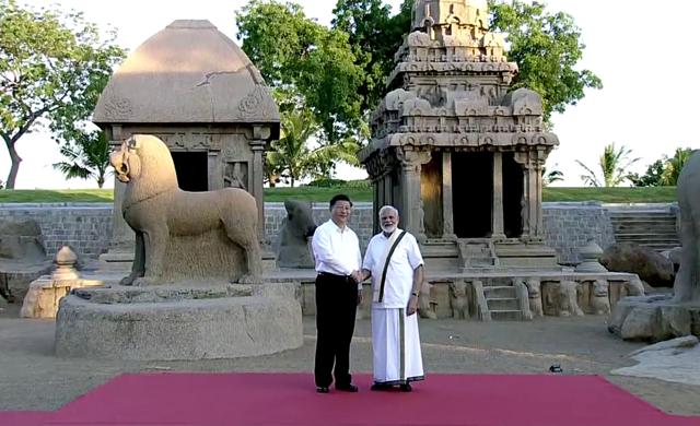 Prime Minister Narendra Modi shakes hand with Chinese President Xi Jinping during the 2nd informal summit at the famous site of Pallava Era in Mahabalipuram on Friday. (Photo: ANI) Prime Minister Narendra Modi shakes hand with Chinese President Xi Jinping during the 2nd informal summit at the famous site of Pallava Era in Mahabalipuram on Friday. (Photo: ANI)