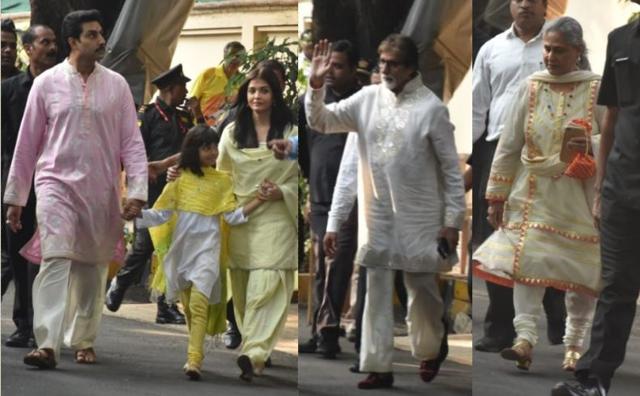 The Bachchan family outside their residence on Friday.