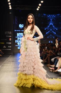 Rakul Preet walks the ramp showcasing a collection by Divya Reddy during the India Fashion Week. (PTI) Rakul Preet walks the ramp showcasing a collection by Divya Reddy during the India Fashion Week. (PTI)
