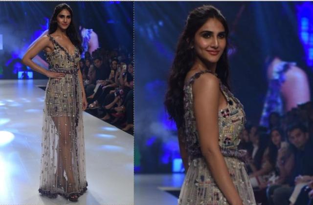 Vaani Kapoor walks the ramp in a sheer gown. (Varinder Chawla)