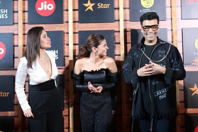 Karan Johar, Kareena Kapoor and Alia Bhatt at the red carpet of Jio MAMI Mumbai Film Festival, in Mumbai. (IANS) Karan Johar, Kareena Kapoor and Alia Bhatt at the red carpet of Jio MAMI Mumbai Film Festival, in Mumbai. (IANS)